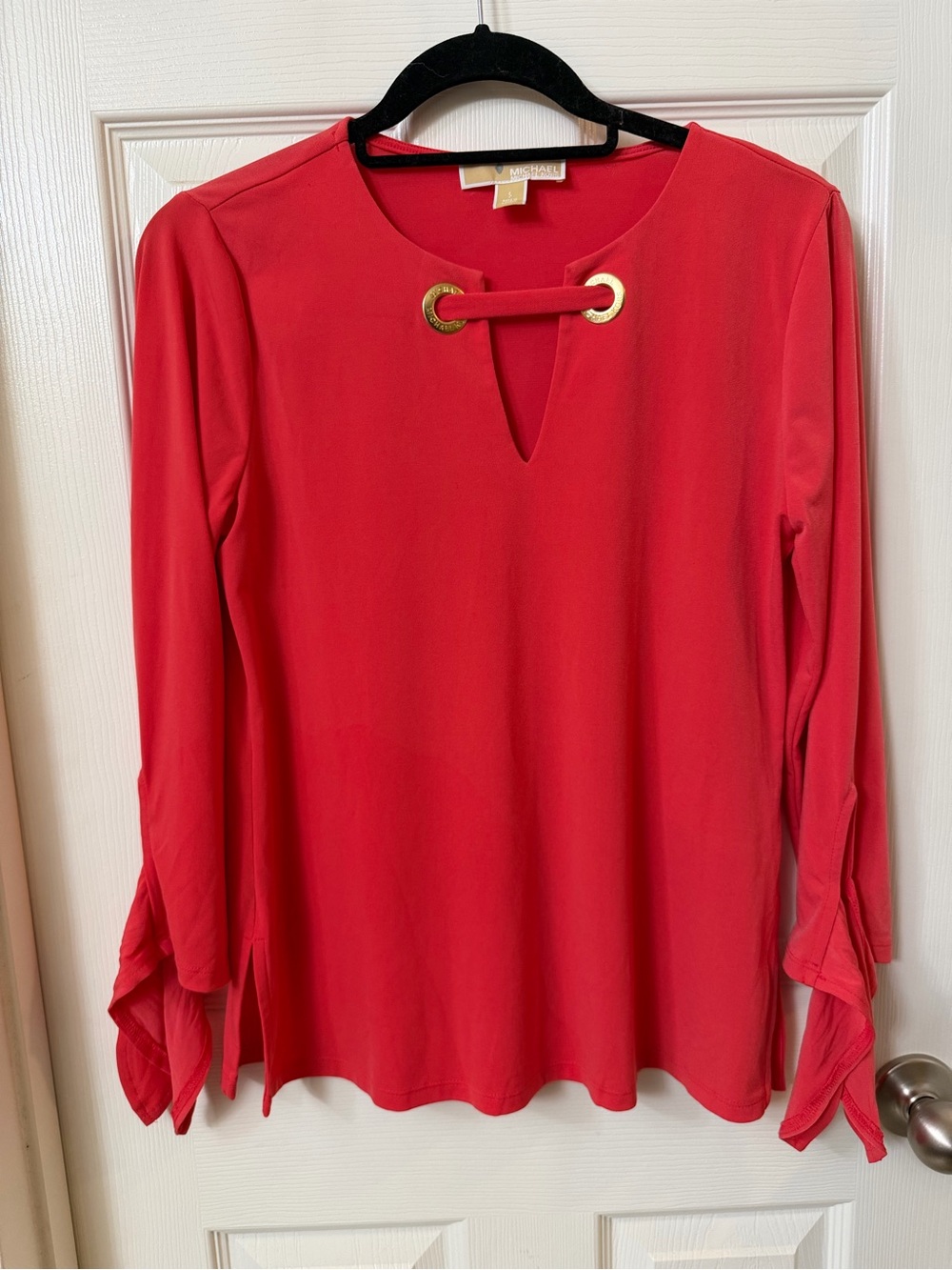 Michael Kors Crimson Long-Sleeve Grommet Detail Blouse